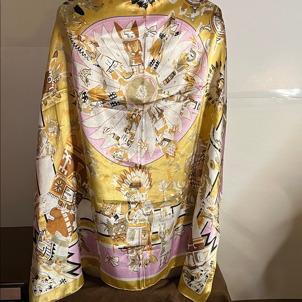 😄Vintage designer silk scarf large colourful art